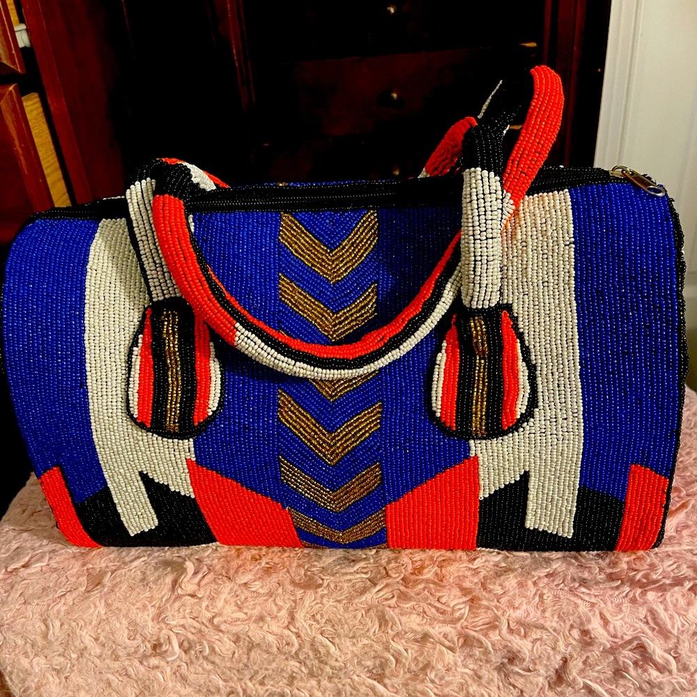 Multi colored hand beaded bag